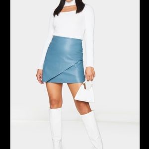 LIGHT BLUE FAUX LEATHER SKIRT